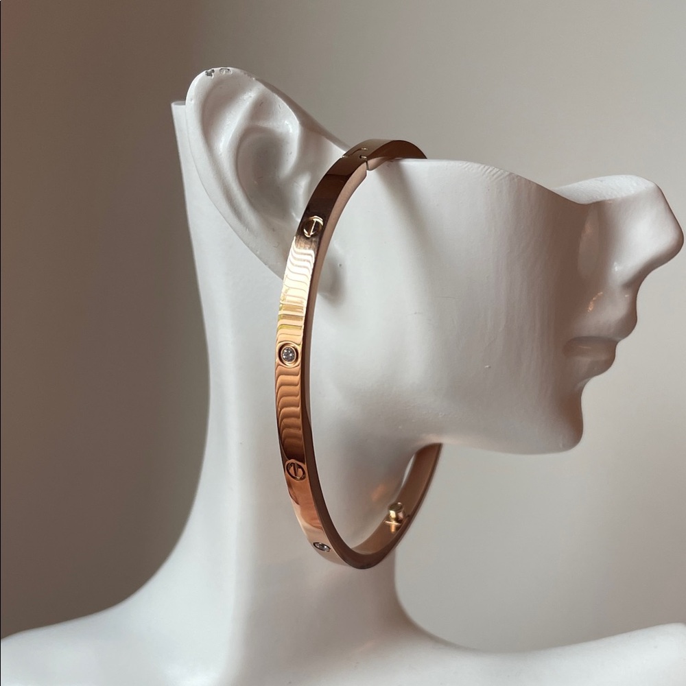 Love Rose Gold Hoop Bracelet with Screw-Style Accents